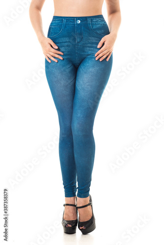 Isolated legs in leggins with jeans texture