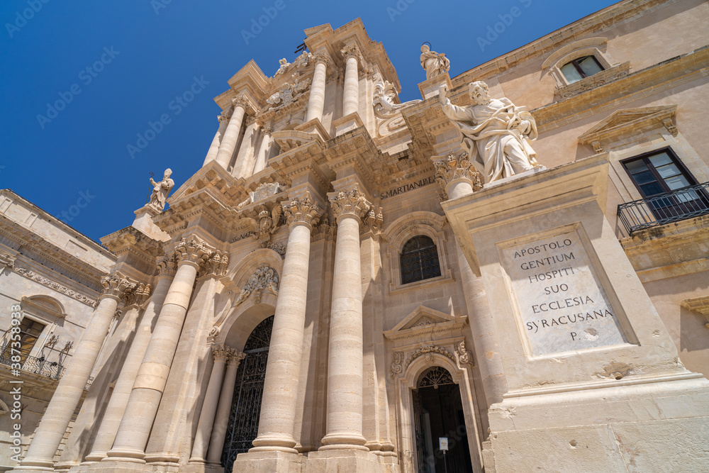 Facade of the cathedral of Syracuse in Sicily, Italy.