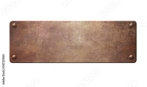 Rusty metal plate with rivets on white background 3D illustration