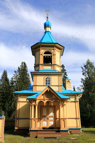 Wooden orthodox church in forest