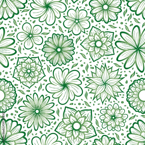 Hand Drawn Flowers Line Art Seamless Surface Pattern Design 