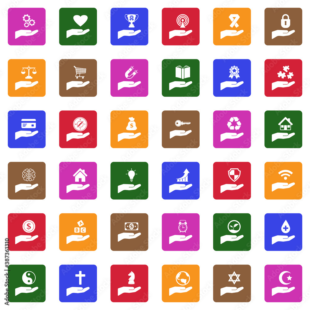Hand Icons. White Flat Design In Square. Vector Illustration Hand Icons. White Flat Design In Square. Vector Illustration