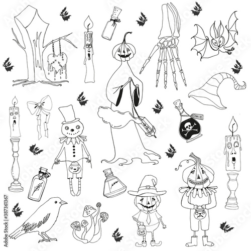 Collection of halloween silhouette icons and characters.