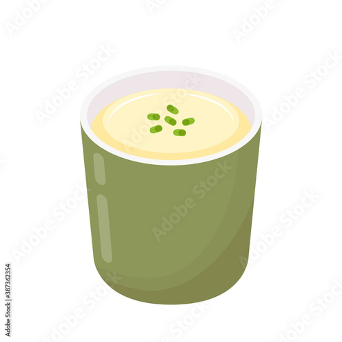 Coriander on Steamed egg. Steamed egg in bowl. Coriander vector.