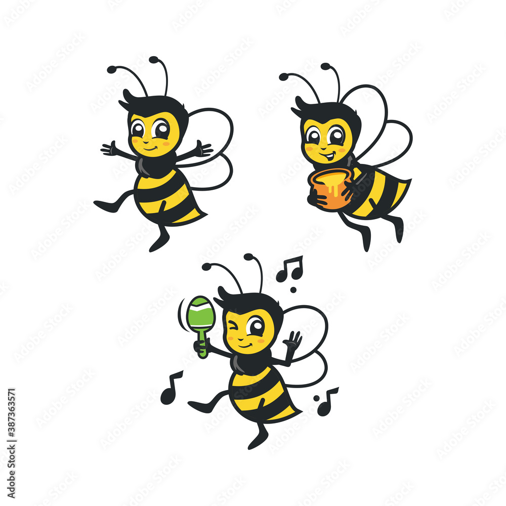 Cartoon Funny Black Yellow Striped Bee Vector Collection Cartoon Funny Black Yellow Striped Bee Vector Collection