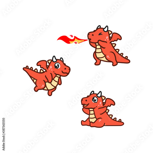 Funny red dragon with big eyes cartoon vector Image