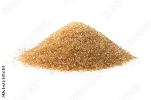 Close up of Brown sugar  on a white background, Natural cane sugar.