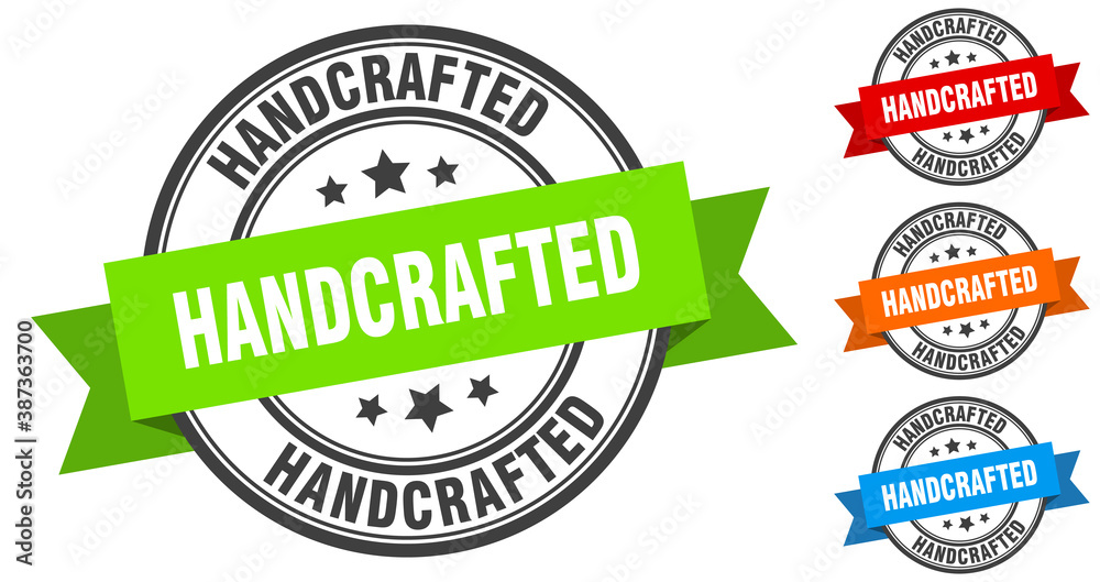 hand crafted stamp. round band sign set. label hand crafted stamp. round band sign set. label