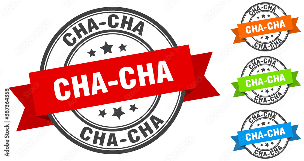 cha-cha stamp. round band sign set. label