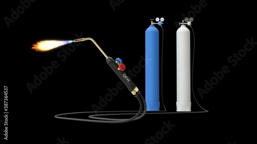oxy fuel welding (OFW) equipment isolated on black background photo