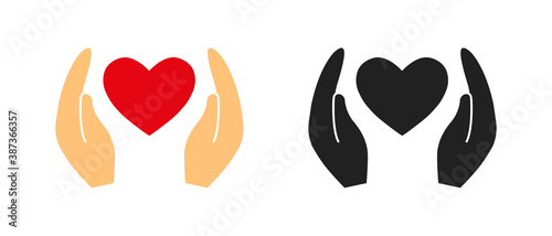 Heart in hands icon, healthcare hands. Vector illustration.