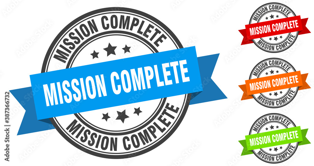 Fototapeta premium mission complete stamp. round band sign set. label