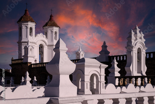 Sunset at San Felipe Neri monastery in Sucre, Bolivia photo