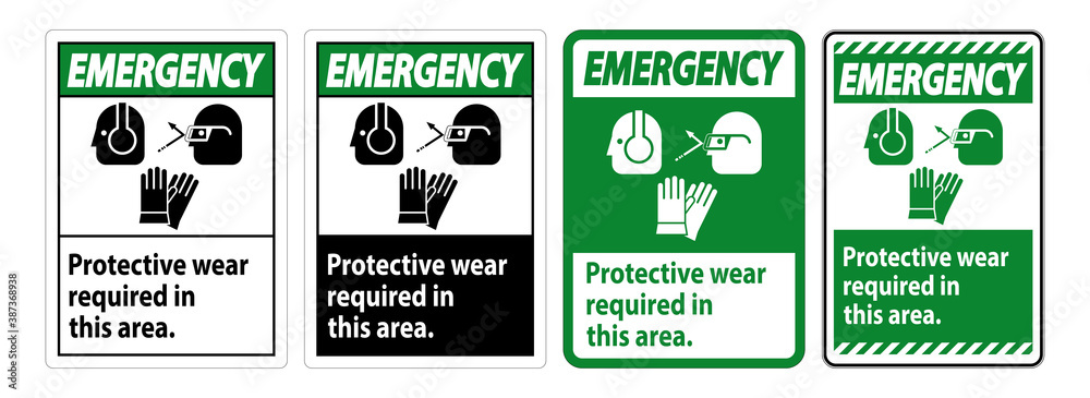 Naklejka Emergency Sign Wear Protective Equipment In This Area With PPE Symbols