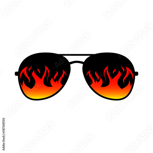 Sunglasses Fire Flames Lens. Vector Template Design.