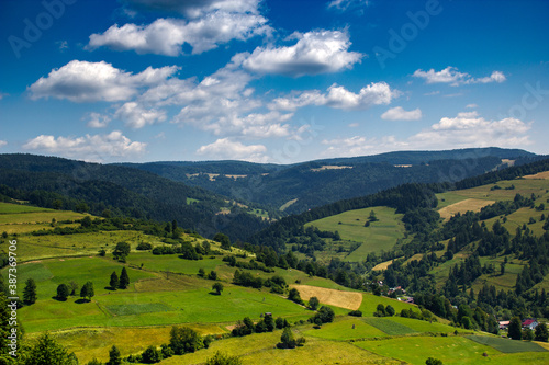 View of Beskid Mountains in summer near village Lomnica-Zdroj
