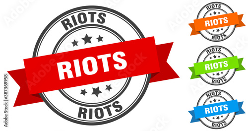 riots stamp. round band sign set. label