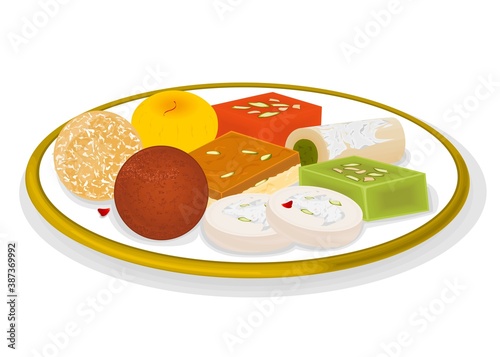 Best Indian Sweets or Mithai Food like Laddu,Gulab jamun,Peda,Halwa,Barfi,Kaju katli Vector photo