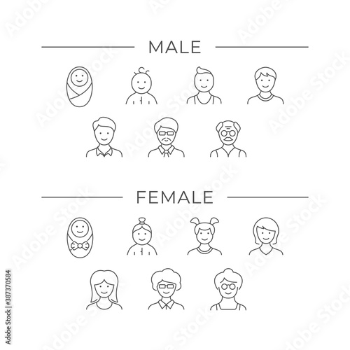 Set line icons of people age