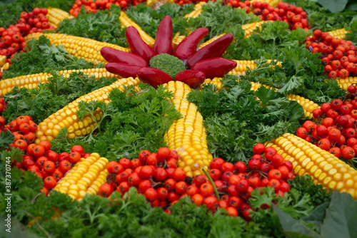 Colorful autumn or fall display with fresh food