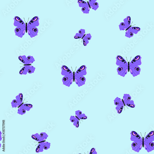 Seamless vector illustration with beautiful lilac butterflies.