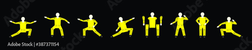 set of asian martial arts cartoon icon design template with various models. vector illustration isolated on black background
