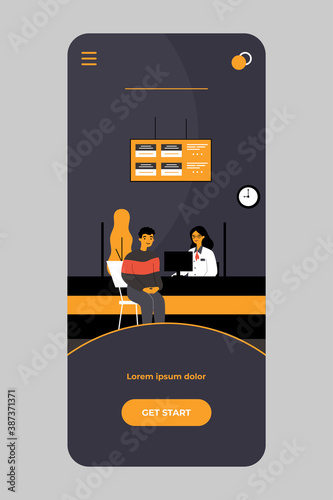 Customers consulting credit department managers in bank office. Bank employees, cashiers and workers working with people. For bank interior, finance, service, exchange concept
