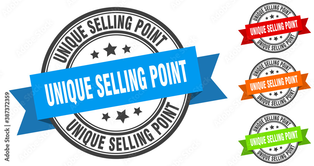 unique selling point stamp. round band sign set. label