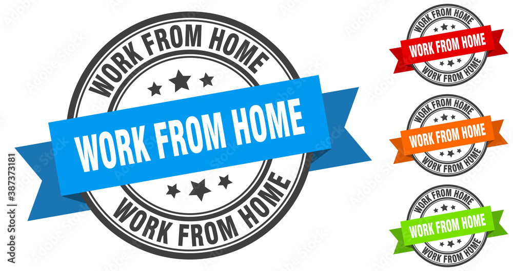 work from home stamp. round band sign set. label