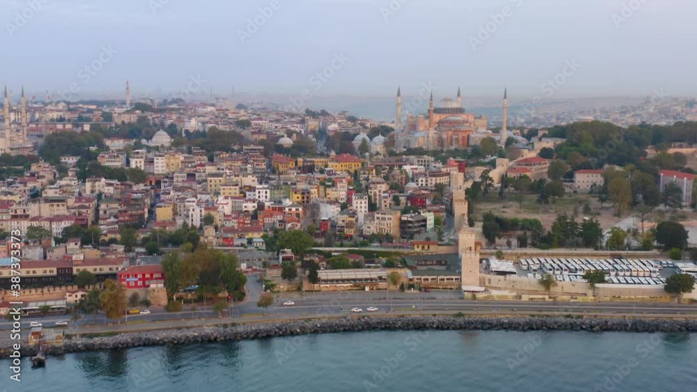 Istanbul, Turkey. Sultanahmet with the Hagia Sophia (Ayasofya). Aerial view Istanbul, Turkey. Sultanahmet with the Hagia Sophia (Ayasofya). Aerial view