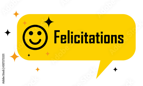 felicitations in yellow dialog bubble and stars photo