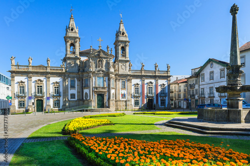 Carlos Amarante square with 18th century Sao Marcos Church and former hospital converted into an hotel, Braga, Minho, Portugal