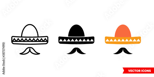 Sombrero icon of 3 types color, black and white, outline. Isolated vector sign symbol.