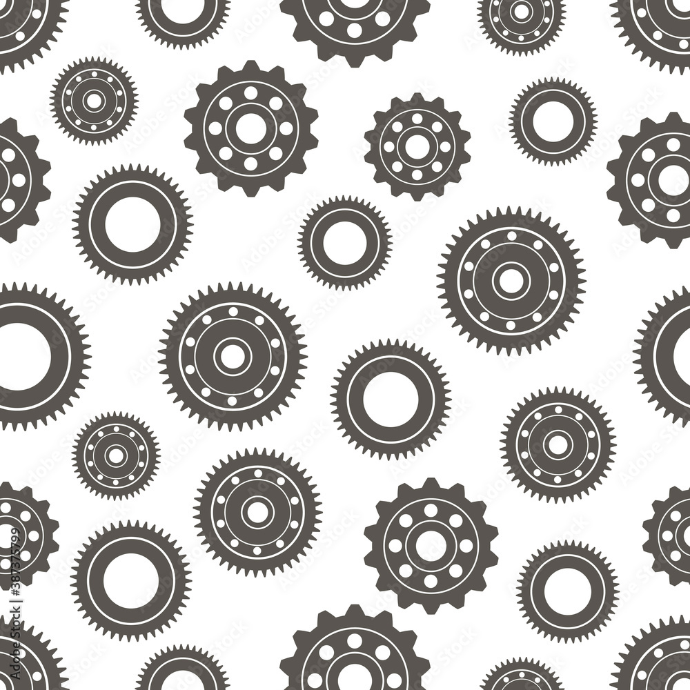 Gears seamless pattern. Vector drawing of factory gear wheels. Mechanical gear. The image of the gear.