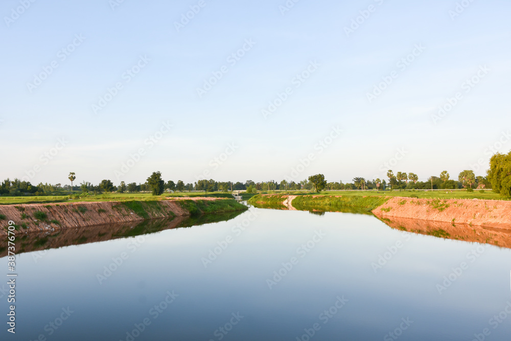 landscape with river and blue sky