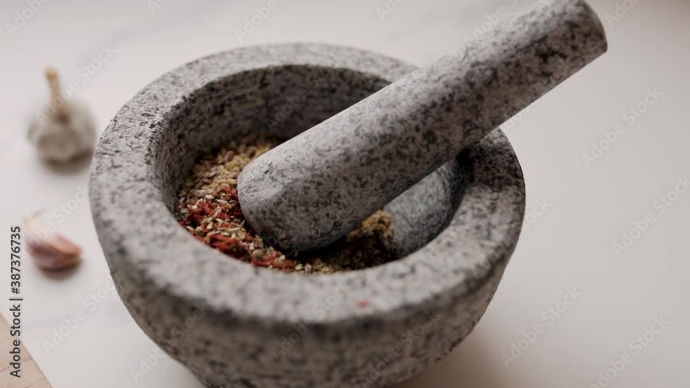 mortar and pestle with spices