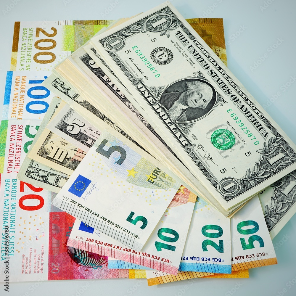 Schweizer Franken, europäische Euro und amerikanische US Dollar Schweizer Franken, europäische Euro und amerikanische US Dollar