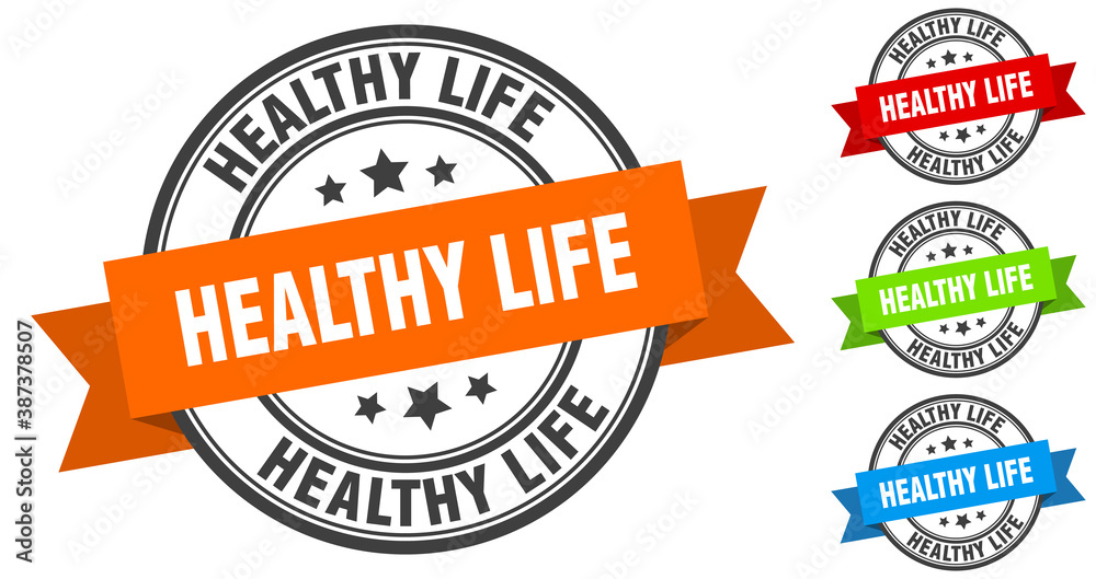 healthy life stamp. round band sign set. label