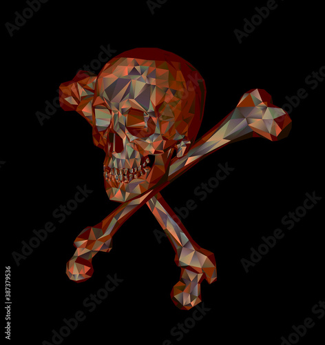  Skull with bones on a black background. Print, clothes photo