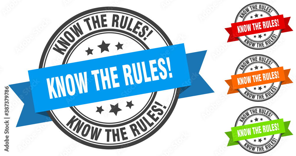 know the rules stamp. round band sign set. label