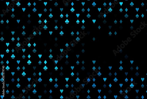 Dark BLUE vector background with cards signs.