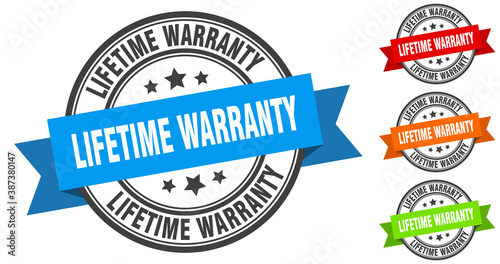 lifetime warranty stamp. round band sign set. label