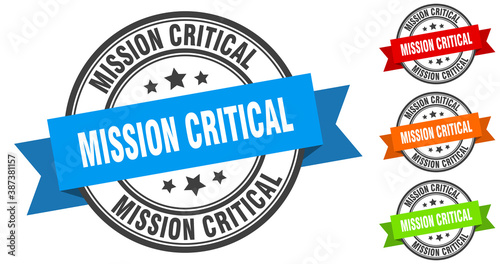 mission critical stamp. round band sign set. label