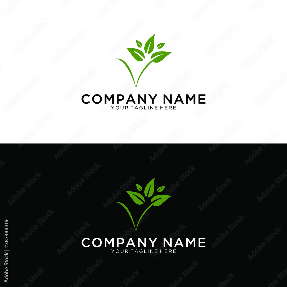 letter V nature logo design template - vector