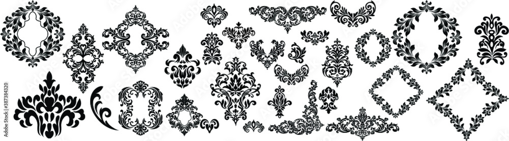 Set of Oriental vector damask patterns for greeting cards and wedding invitations. Set of Oriental vector damask patterns for greeting cards and wedding invitations.