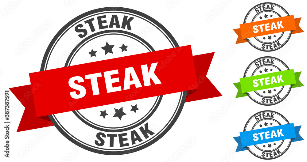 steak stamp. round band sign set. label