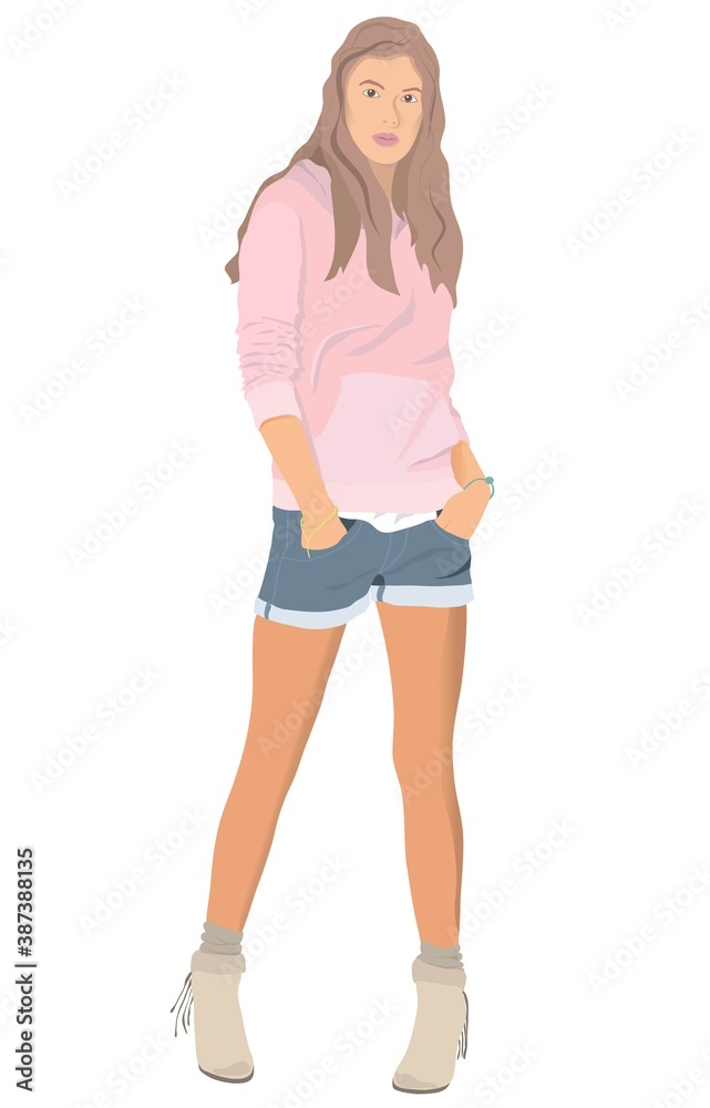 Girl in vector illustration. Fashion with hoodies Girl in vector illustration. Fashion with hoodies