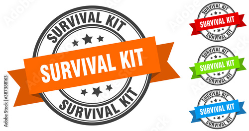 survival kit stamp. round band sign set. label