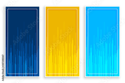 blue yellow vertical banners with lines set