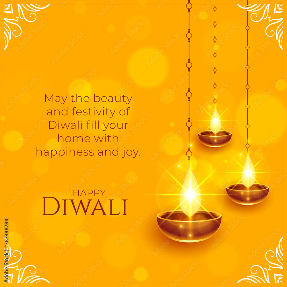 happy diwali wishes background with shiny diya Stock Vector | Adobe Stock
